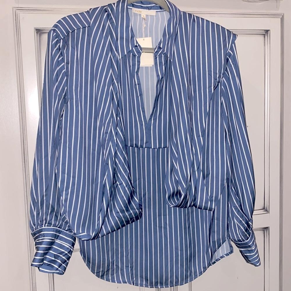 Maje Cosa Striped Wrap Front Blouse, Size 2 - Picture 2 of 14